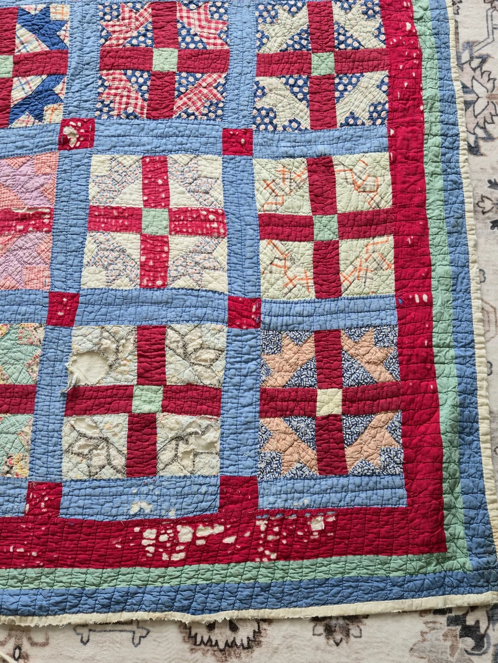 Vintage 1930s-40s Feedsack Churn Dash Cutter Quilt